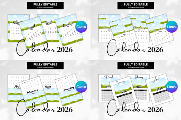 2026 Calendar Template: 81 Pages, MRR & PLR, Editable Canva (Digital Download) 💰 Done-for-You 2026 Calendar Canva Template – Sell & Keep 100% Profit!