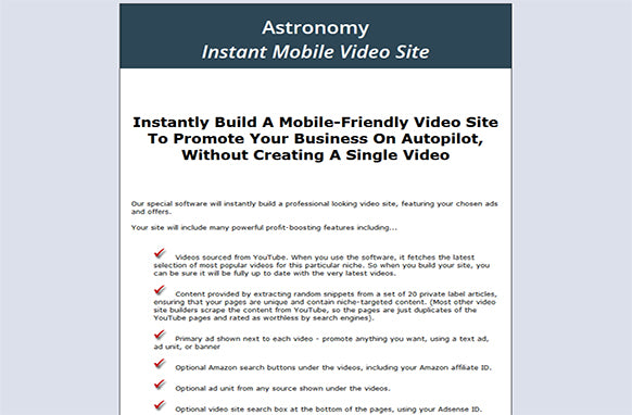 Astronomy Instant Mobile Video Site