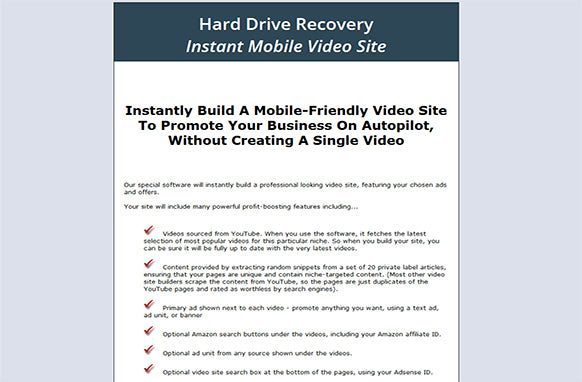 Hard Drive Recovery Instant Mobile Video Site
