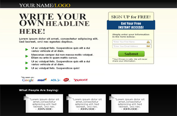 Squeeze Page HTML Template Black
