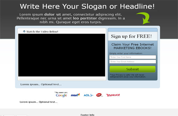 Video Squeeze Page HTML Template Grey