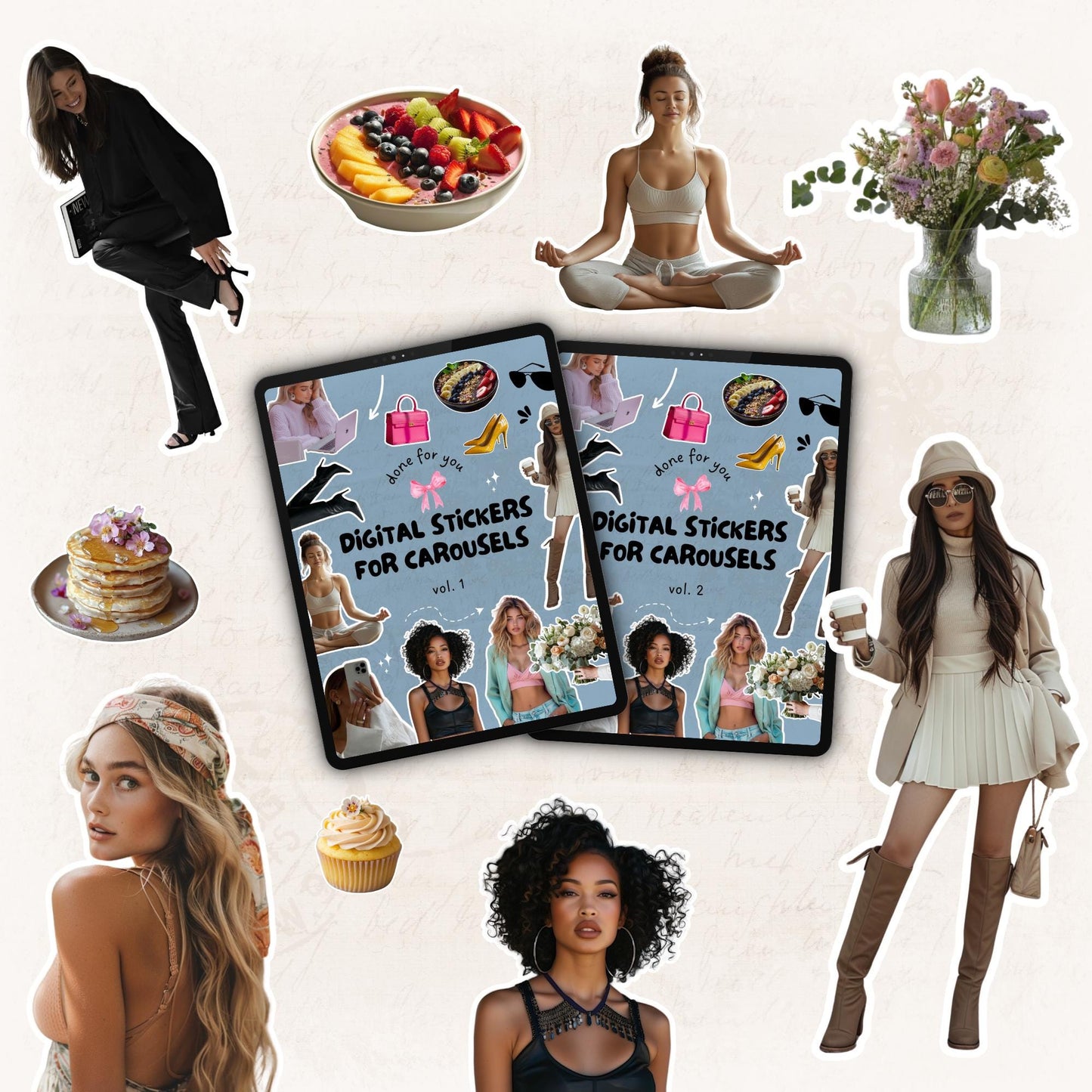 500+ Aesthetic Cozy Carousel Digital Stickers for Instagram & Threads | Canva Ready | MRR & PLR