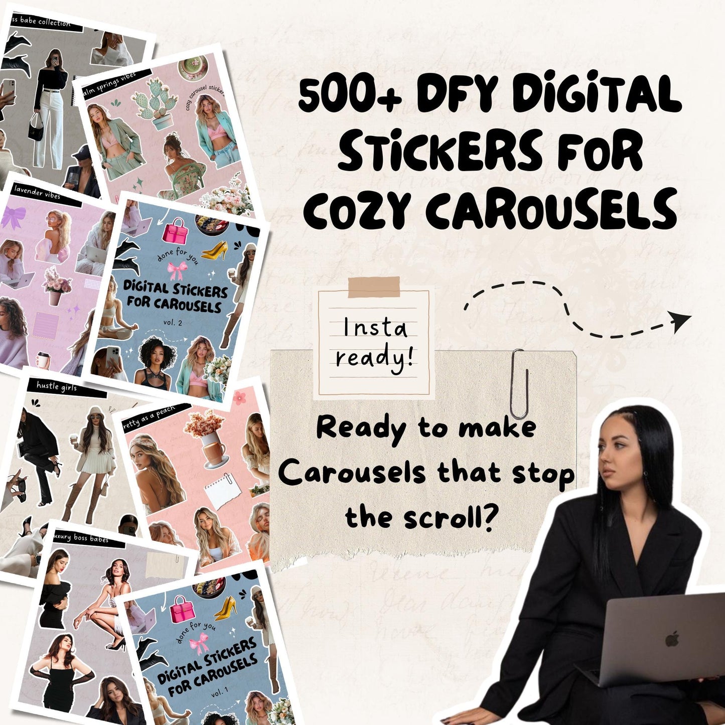 500+ Aesthetic Cozy Carousel Digital Stickers for Instagram & Threads | Canva Ready | MRR & PLR
