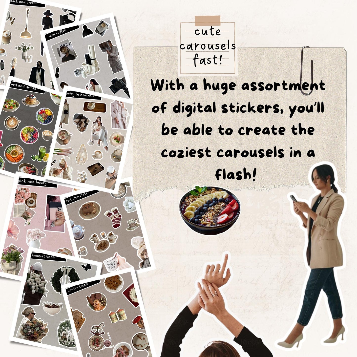 500+ Aesthetic Cozy Carousel Digital Stickers for Instagram & Threads | Canva Ready | MRR & PLR
