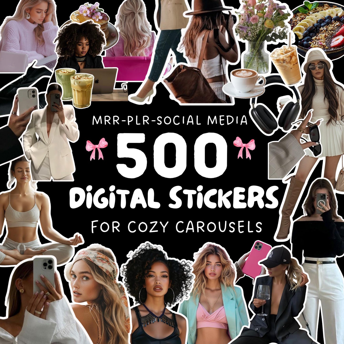 500+ Aesthetic Cozy Carousel Digital Stickers for Instagram & Threads | Canva Ready | MRR & PLR