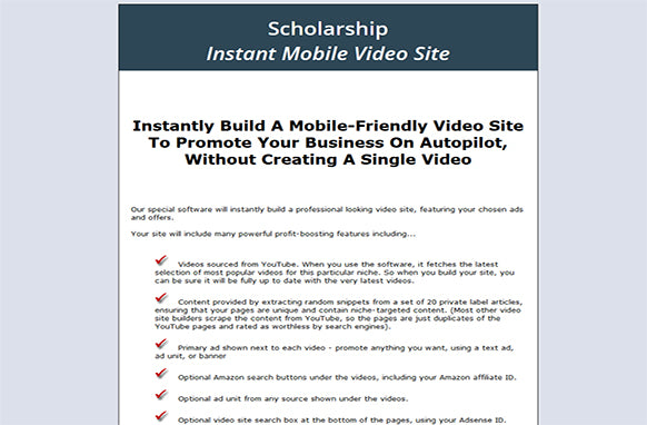 Scholarship Instant Mobile Video Site