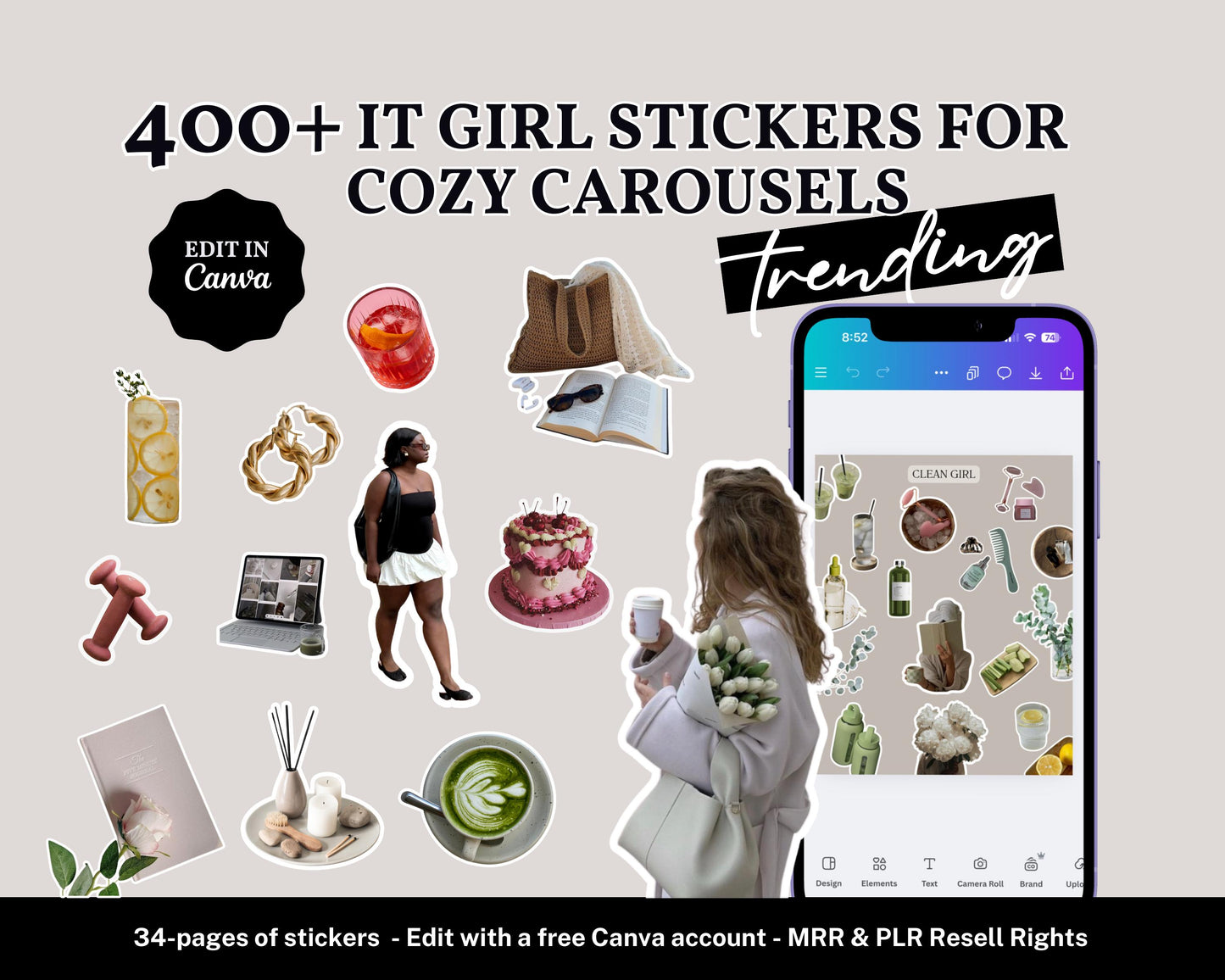 400+ Viral Instagram Carousel Stickers: Aesthetic Canva Templates with MRR & PLR Rights