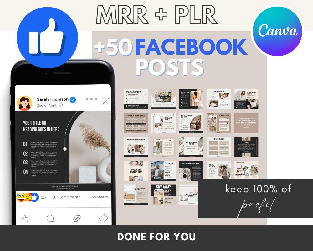 50+ Canva Facebook Post Templates: MRR PLR Resell Rights