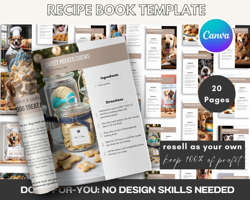 Dog Treat Recipe Book: Canva Template with Resell Rights (PDF)  🐶Here's your Dog Recipe Book (MRR + PLR) with full resale rights