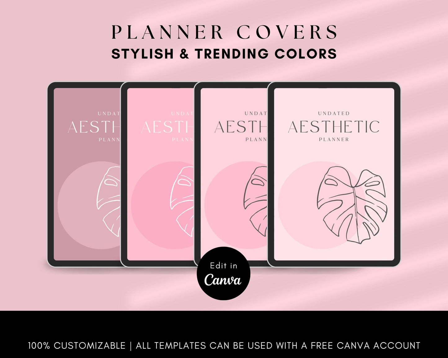 PLR Undated Digital Planner, Hyperlinked. Premium Design, Aesthetic Pink Pastels PLR Canva Template Resell Planner with Private Label Rights